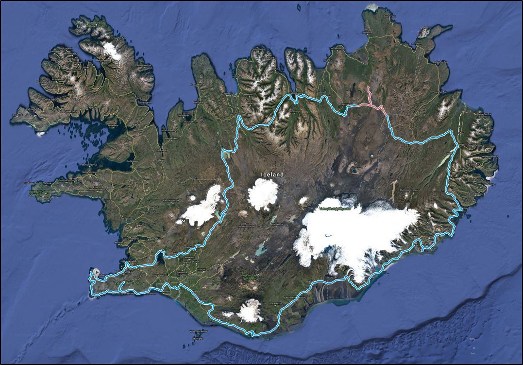 Gefietste route op IJsland