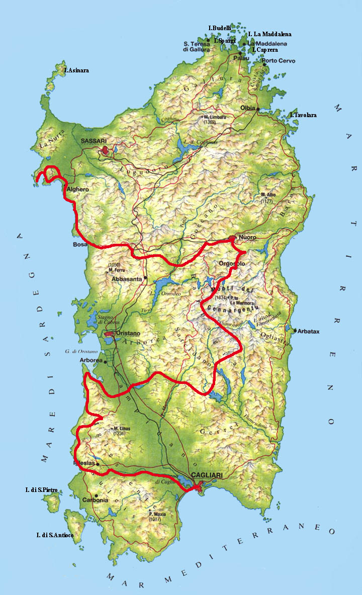 Gefietste route op Sardinië